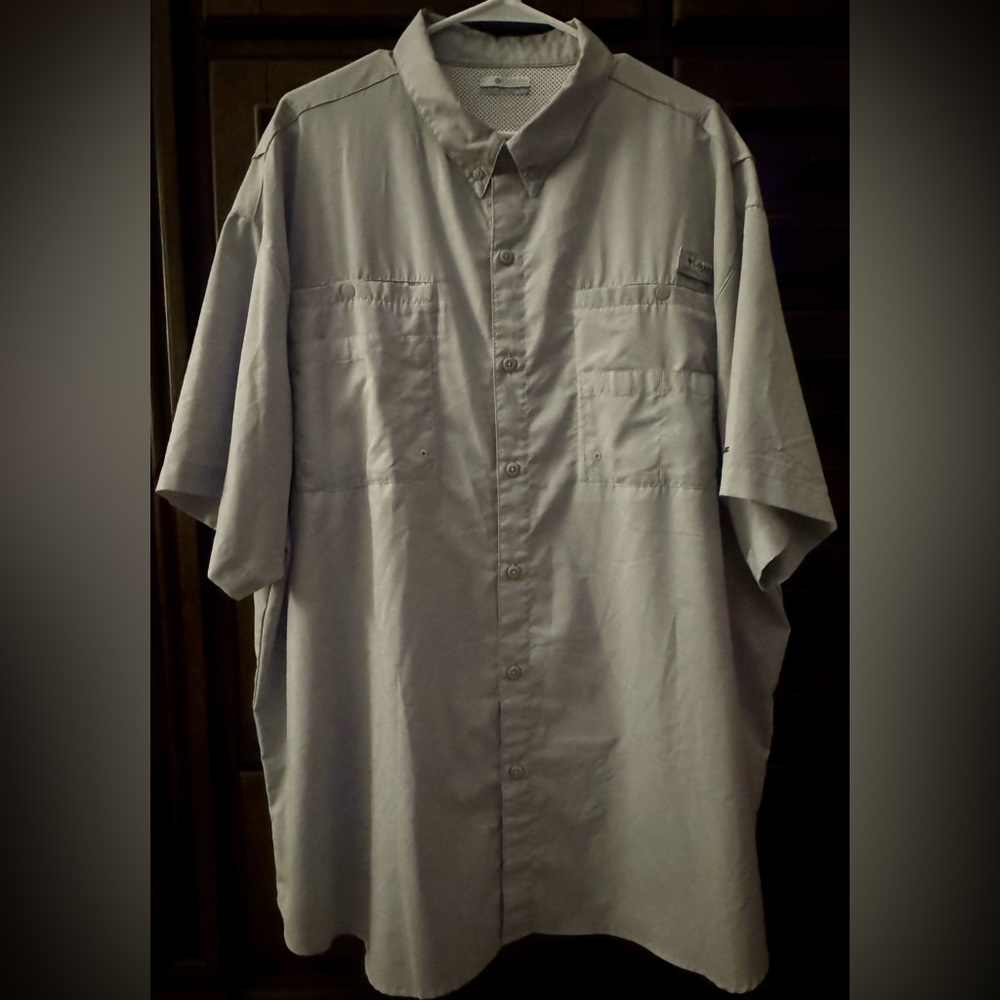 Columbia Performance Big/Tall Men’s Fishing Short Sleeve Shirt-Gray-Size XXXL